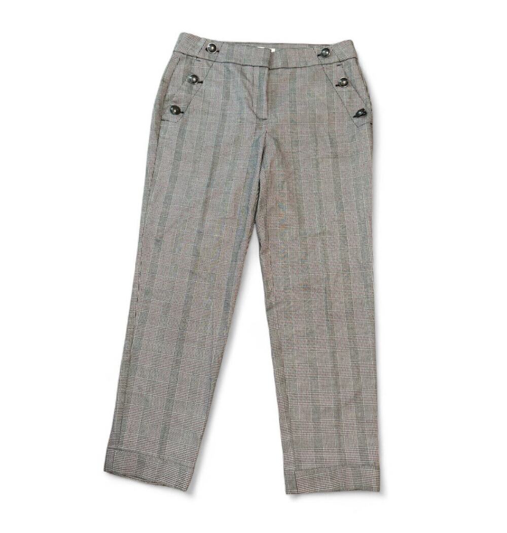 LOFT Gray Plaid Women's Trousers 2P Petite Cuffed Pants Career Office Workwear